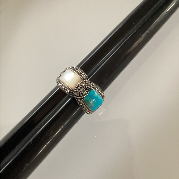 Turquoise/Mother of Pearl/Marcasite Ring - Picture 4 of 8
